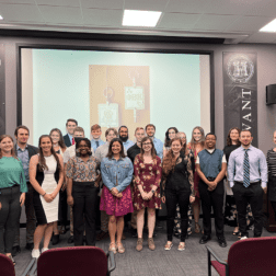 W&J's 2022 Phi Beta Kappa inductees pose for a group photo in the Media Room following the induction ceremony.