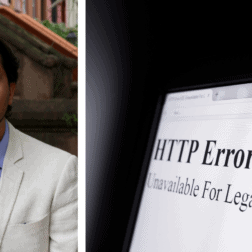 Freedom Director of Technology Adrian Shahbaz is pictured at left juxtaposed next to an image of a computer screen that readds "HTTP Error 451, Unavailable for Legal Reasons."