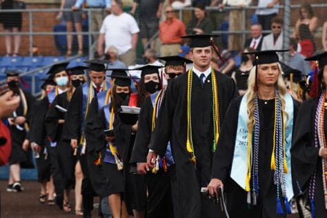 Students walking into the graduation ceremony.