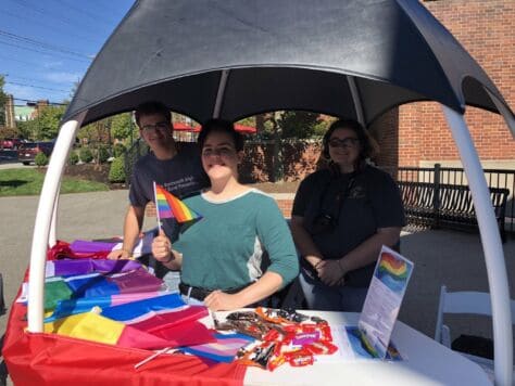 Members of the W&J Gender and Sexuality Alliance pose with giveaways during a Feel Good Friday at the College.