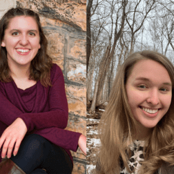 Side-by-side photos of W&J juniors Hannah Luttringer and Holly Troesch. In each photo, the students stand alone and smile at the camera.