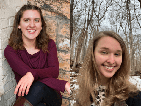 Side-by-side photos of W&J juniors Hannah Luttringer and Holly Troesch. In each photo, the students stand alone and smile at the camera.