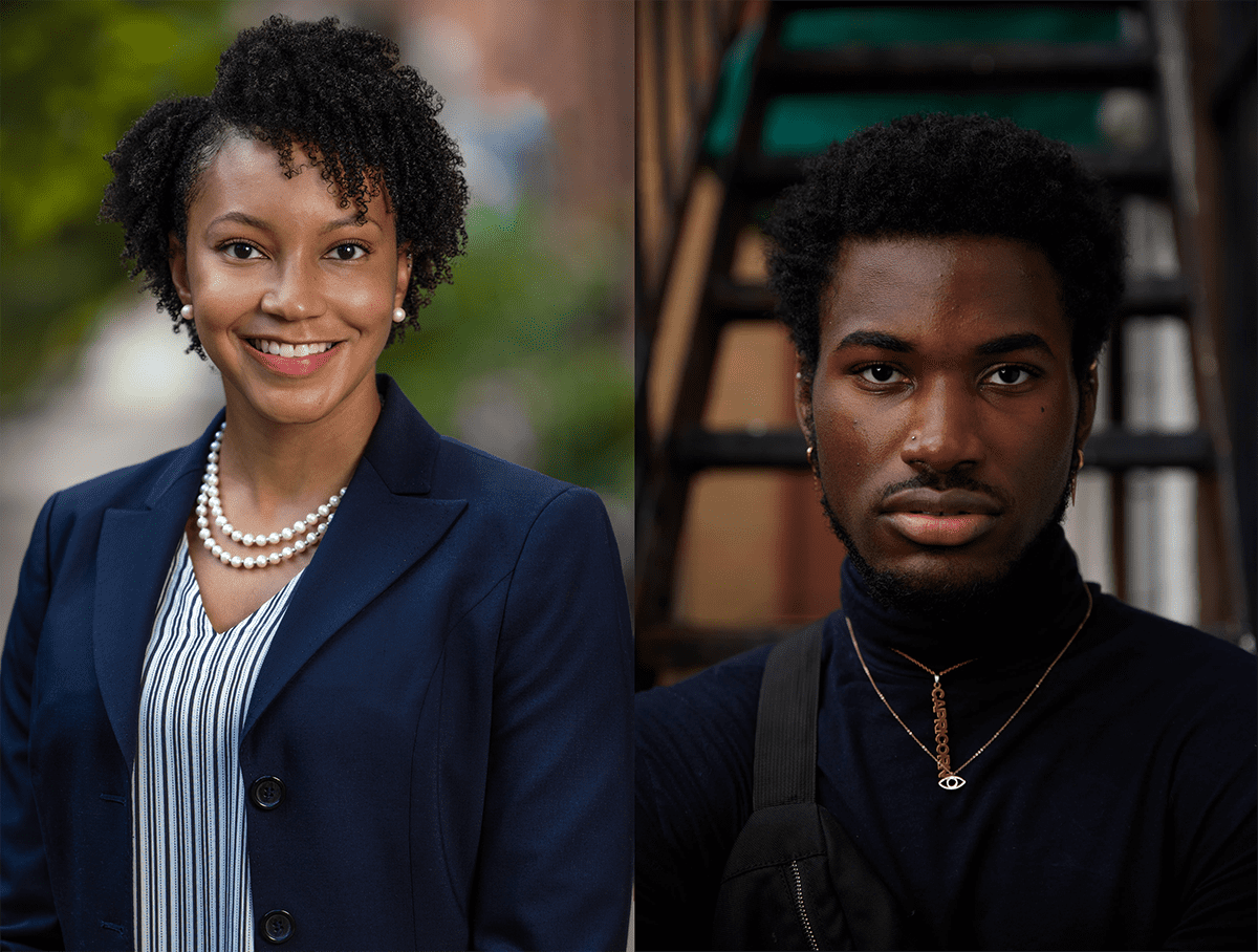 Dr. Charvonne N. Holliday Nworu ’08 smiles next to W&J sophomore Dylan Joachim.