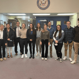 The Students of PSY 393 stand in Congressman Guy Reschenthaler’s (R-PA, D-14) District Office to lobby on behalf of various policy issues.