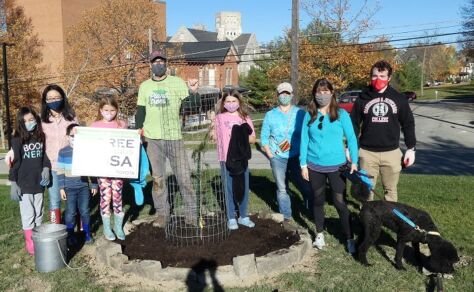 Group photo of W&J community members with a new tree