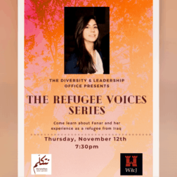 Poster for Refugee Voices event on Nov. 15 on Zoom at 7:30 p.m.