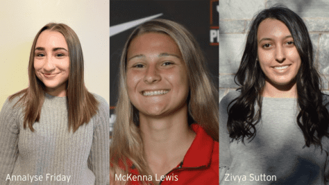 Photo of the three thematic major students. In the photo from left to right: Annalyse Friday, McKenna Lewis, and Zivya Sutton.