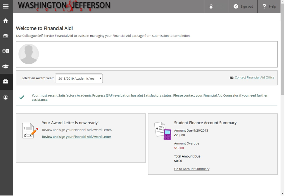 Financial Aid Self Service System screenshot