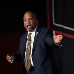 Fred L. Johnson III, Ph.D., speaks to audience during W&J's 2022 Symposium on Democracy.