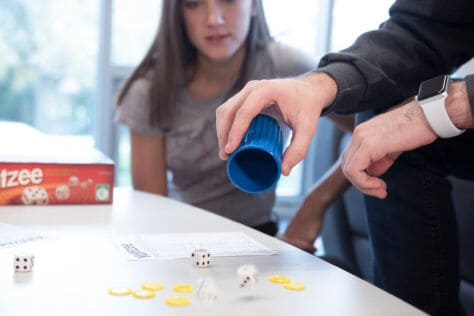 Students play games in Beau Hall as part of a photo shoot November 21, 2019 at Washington & Jefferson College.