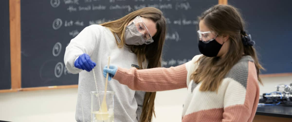 Students make soap in Jennifer Baylineís chemistry lab class November 13, 2020 in the Swanson Science Center on the campus of Washington &amp; Jefferson College.