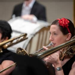 Members of the W&J wind ensemble perform in the Olin Fine Arts Center during the 2021 Holiday Concert.