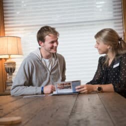 Admission counselors talk with students in the Admission House as seen October 21, 2019 during the Creosote Affects photo shoot at Washington & Jefferson College.