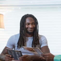 W&J Junior Raheem Clemons sits with an admission counselor.