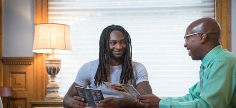 W&J Junior Raheem Clemons sits with an admission counselor.