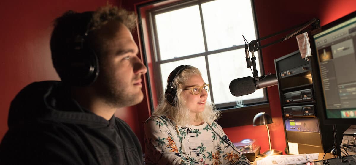 Julia Angotti in the WNJR Radio Station in the Howard J. Burnett Center as seen October 21, 2019 during the Creosote Affects photo shoot at Washington &amp; Jefferson College.