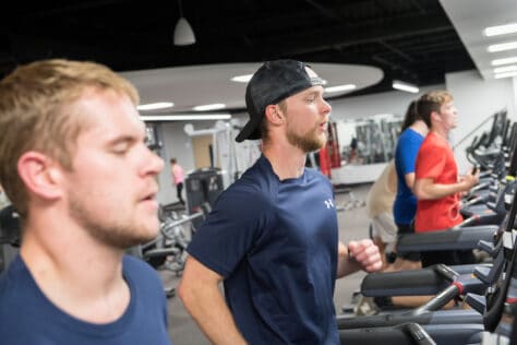 Students work out in Eaton Fitness Center as seen October 21, 2019 during the Creosote Affects photo shoot at Washington & Jefferson College.