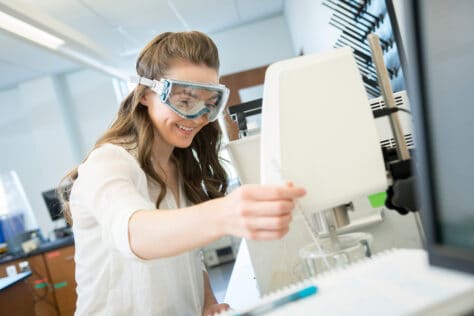 Students work in a chemistry lab in Swanson Science Center as seen October 21, 2019 during the Creosote Affects photo shoot at Washington & Jefferson College.