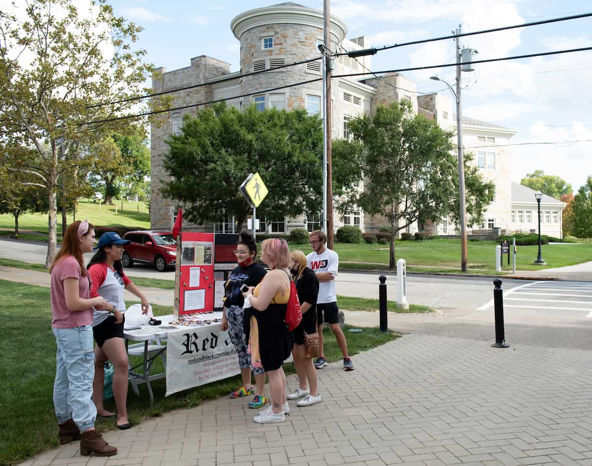 Students represent their clubs at information tables on Olin Lawn and outside of the Technology Center during the Involvement Expo September 17, 2021 on the campus of Washington & Jefferson College in Washington, Pa.