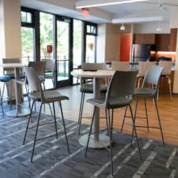 The common area of Buchanan Hall, one of the recently renovated pet residence halls, September 24, 2021 on the campus of Washington & Jefferson College in Washington, Pa.