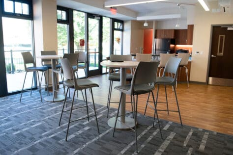 The common area of Buchanan Hall, one of the recently renovated pet residence halls, September 24, 2021 on the campus of Washington &amp; Jefferson College in Washington, Pa.