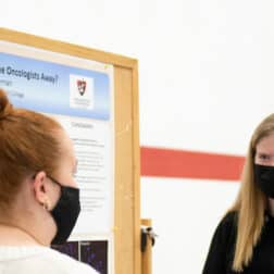 Students present their research at the Fall 2021 student projects poster session December 7, 2021 in the James David Ross Family Recreation Center on the campus of Washington & Jefferson College in Washington, Pa.