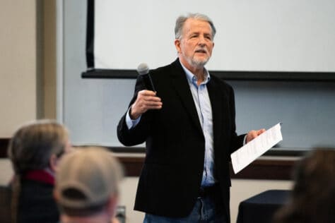 Dr. Michael Crabtree presents to his class.