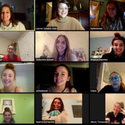 Screenshot of a Zoom meeting of the W&J womens volleyball team