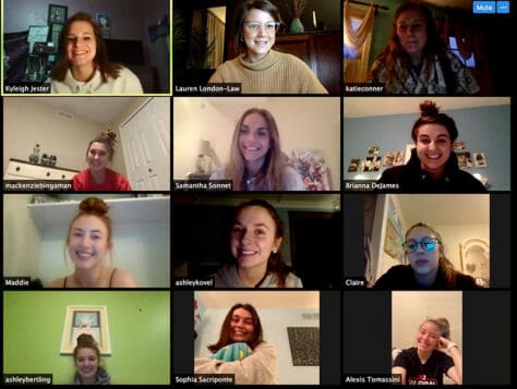 Screenshot of a Zoom meeting of the W&J womens volleyball team